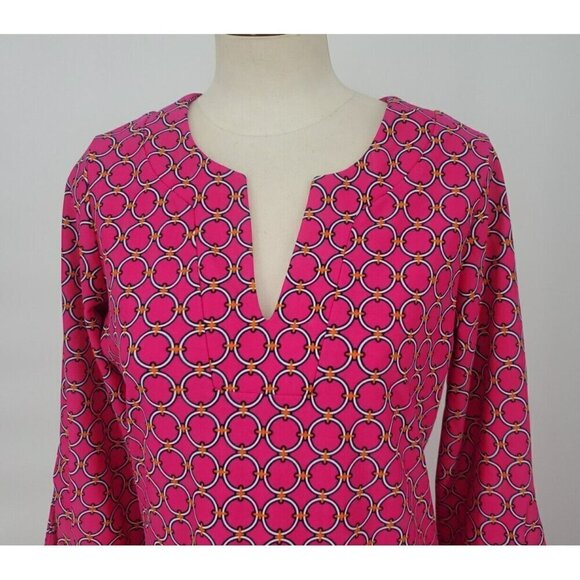Jude Connally Megan Hot Pink Geometric Print Tunic Dress 3/4 Sleeve Size Large - Picture 4 of 11